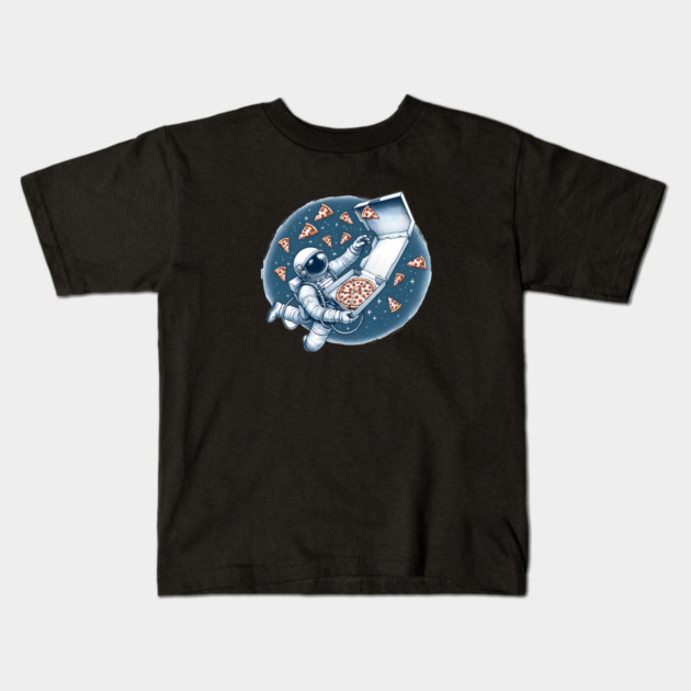 Astronaut in Space with Pizza, Love Eating Kids T-Shirt by logiamerch