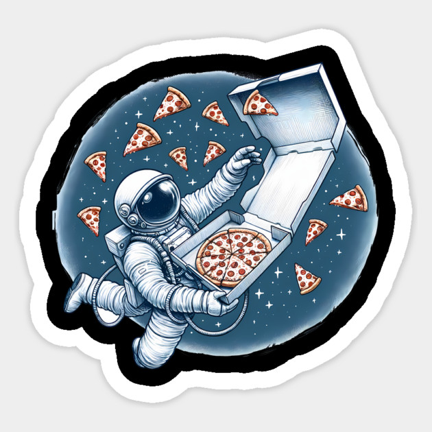 Astronaut in Space with Pizza, Love Eating Sticker by logiamerch