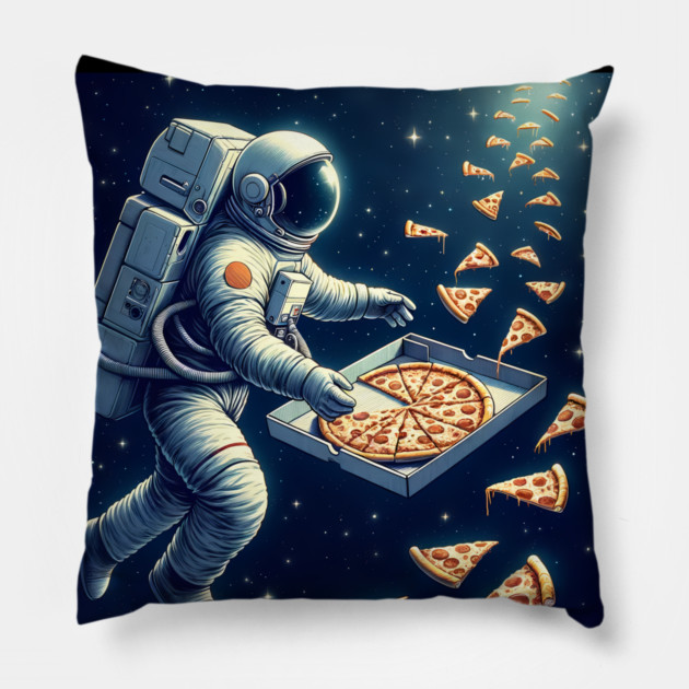 Astronaut in Space with Pizza, Love Eating Pillow by logiamerch