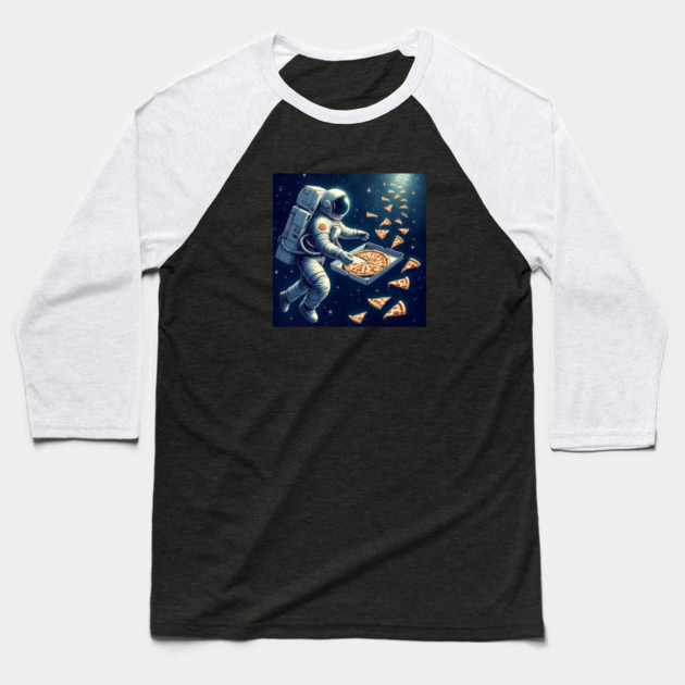 Astronaut in Space with Pizza, Love Eating Baseball T-Shirt by logiamerch