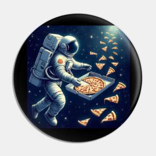 Astronaut in Space with Pizza, Love Eating Pin