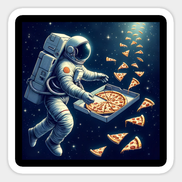 Astronaut in Space with Pizza, Love Eating Sticker by logiamerch