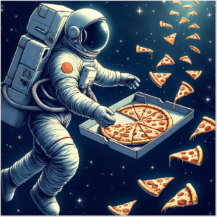Astronaut in Space with Pizza, Love Eating Posters and Art
