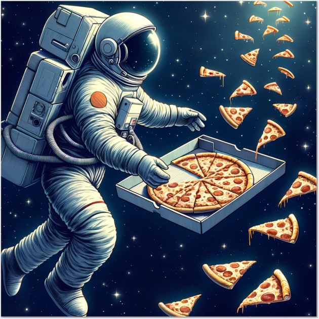 Astronaut in Space with Pizza, Love Eating Wall Art by logiamerch