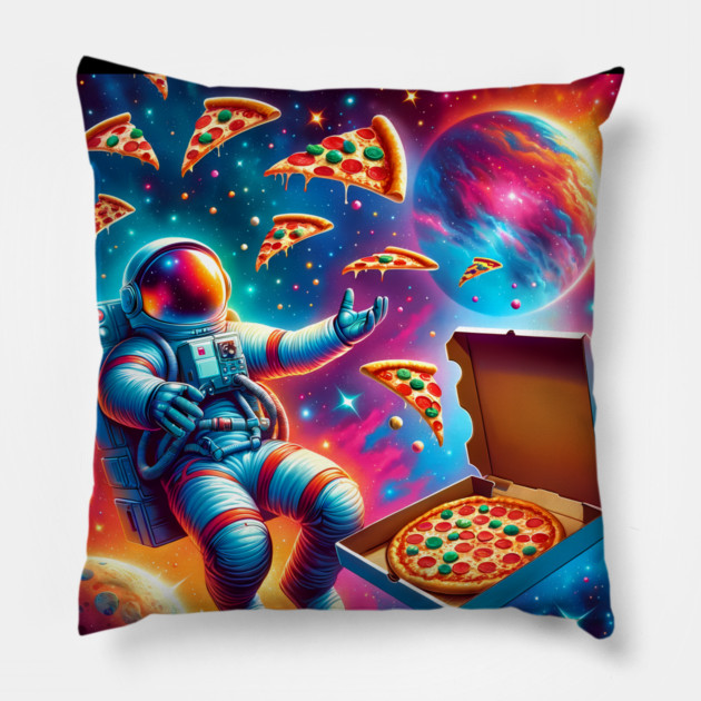 Astronaut in Space with Pizza, Love Eating Pillow by logiamerch