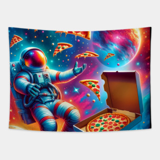 Astronaut in Space with Pizza, Love Eating Tapestry