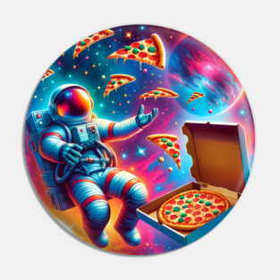 Astronaut in Space with Pizza, Love Eating Pin