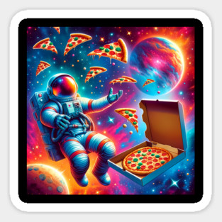 Astronaut in Space with Pizza, Love Eating Sticker