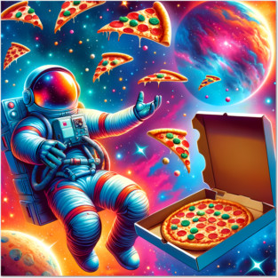 Astronaut in Space with Pizza, Love Eating Posters and Art
