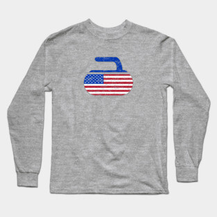 American Flag Curling USA Stars and Stripes Curling Stone Long Sleeve T-Shirt