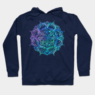 Iridescent Aqua and Purple Watercolor Mandala Hoodie