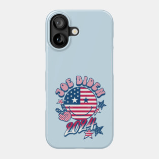 Joe Biden 2024 Cute Retro Smiley Face Groovy Peace Sign USA Flag Phone Case