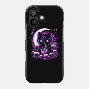 Galaxy Cat With Skulls Cosmic Artwork Gift Phone Case
