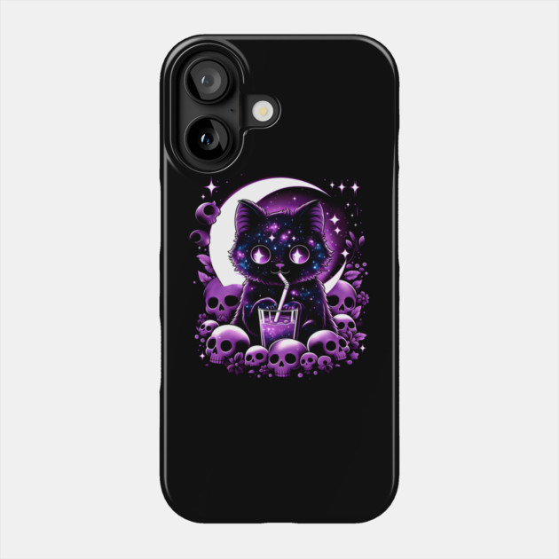 Galaxy Cat With Skulls Cosmic Artwork Gift Phone Case by MakerMind8.2
