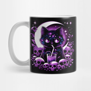 Galaxy Cat With Skulls Cosmic Artwork Gift Mug