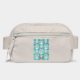 Ocean Aqua Art Nouveau Pattern with Peach Flowers Bag