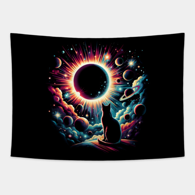 Eclipse Enchantment – Solar Eclipse Artwork Gift Tapestry by MakerMind8.2