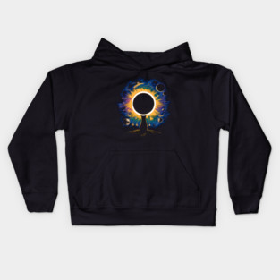 Cat Watching Solar Eclipse Cosmic Artwork Gift Kids Hoodie