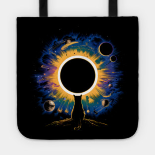 Cat Watching Solar Eclipse Cosmic Artwork Gift Tote