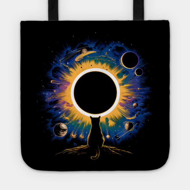 Cat Watching Solar Eclipse Cosmic Artwork Gift Tote by MakerMind8.2