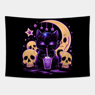 Cute Spooky Kawaii Cat Tapestry