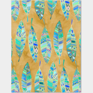 Jeweled Enamel Leaves on Tan Posters and Art