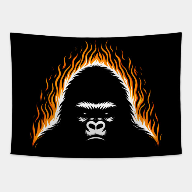 Inferno Ape Graphic – Fiery Gorilla Artwork Gift Tapestry by MakerMind8.2