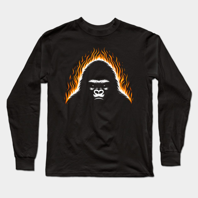 Inferno Ape Graphic – Fiery Gorilla Artwork Gift Long Sleeve T-Shirt by MakerMind8.2
