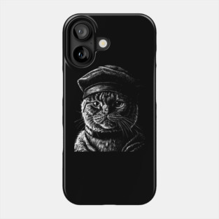 British cat in beret art in linear style Phone Case