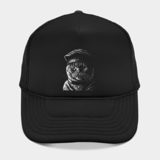 British cat in beret art in linear style Hat