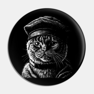 British cat in beret art in linear style Pin
