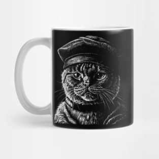British cat in beret art in linear style Mug
