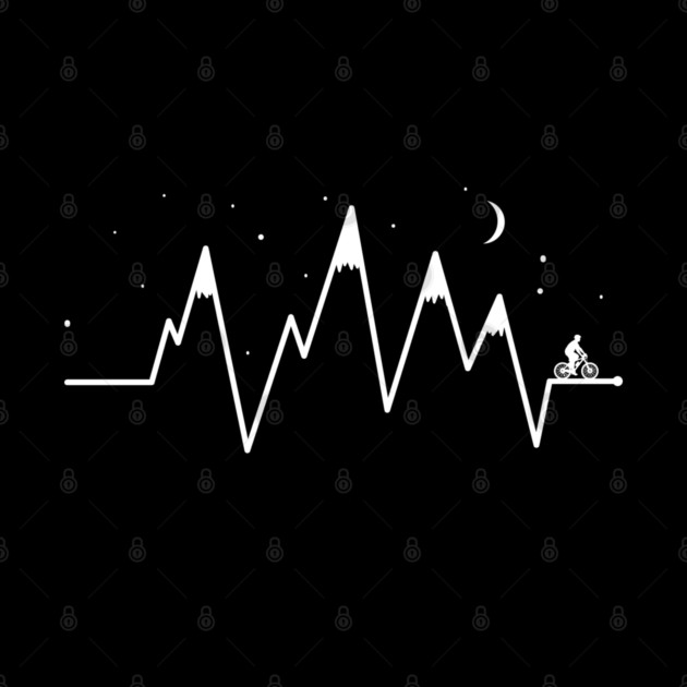 Bike EKG Heartbeat Mountain Biking Night Sky by TeeCreations
