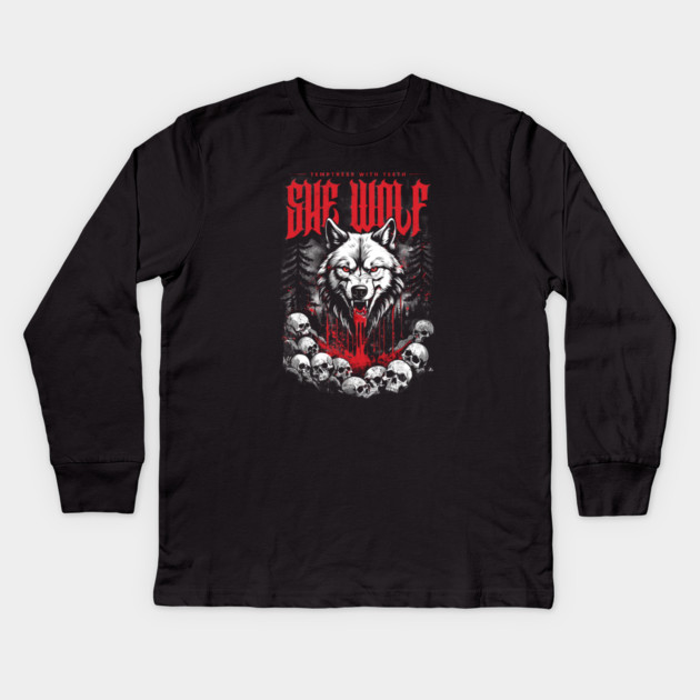 SHE WOLF Kids Long Sleeve T-Shirt by artslaves