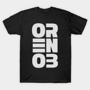 ORENOB text logo in light bright white / gray (6 letters vertical design) T-Shirt