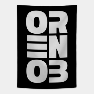 ORENOB text logo in light bright white / gray (6 letters vertical design) Tapestry