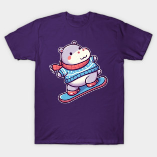 cute hippo snowboarding T-Shirt