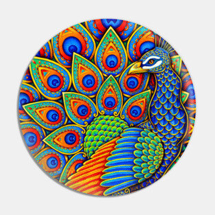 Colorful Paisley Peacock Rainbow Bird Pin