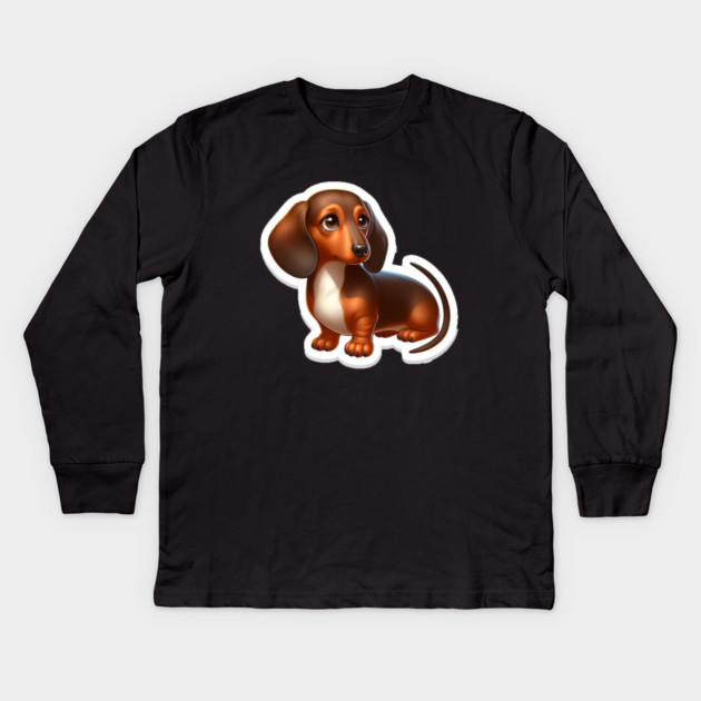 Pint-sized Pup Portraits: Miniature Dachshund Wiener Dog Art Kids Long Sleeve T-Shirt by IamActiveDog