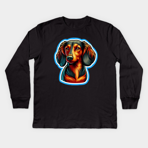 Tiny Tails: Miniature Dachshund Wiener Dog Artistry Kids Long Sleeve T-Shirt by IamActiveDog