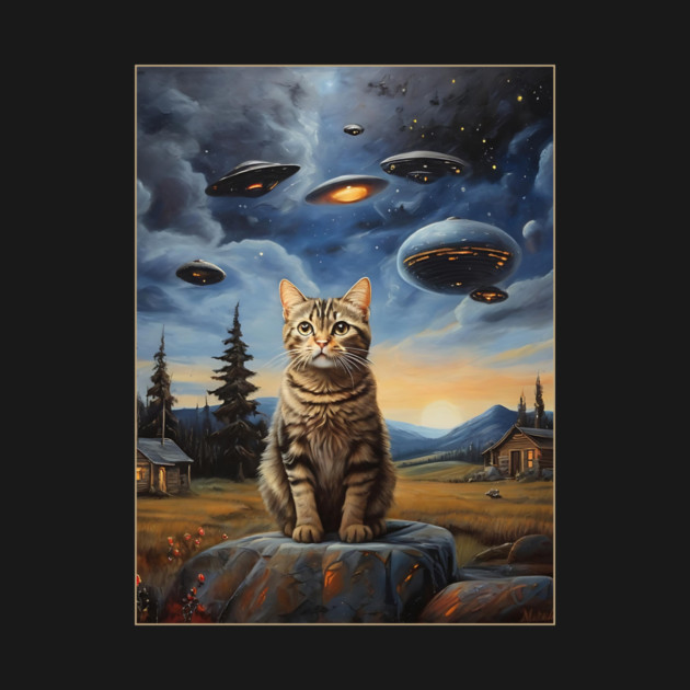 Cat with UFO Alien by QuirkyQuest Creations