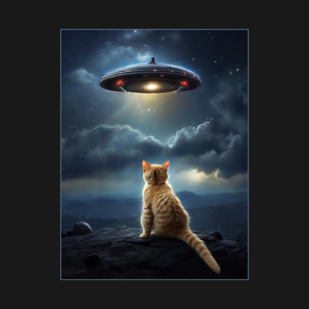 Cat with UFO Alien by QuirkyQuest Creations
