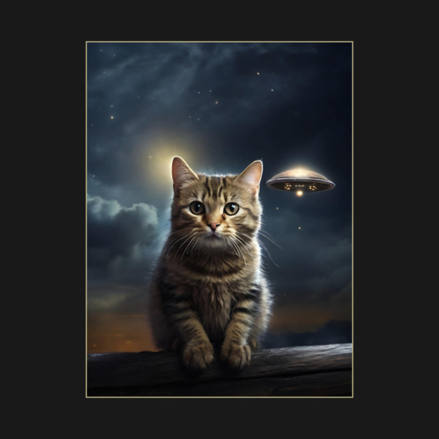 Cat with UFO Alien by QuirkyQuest Creations