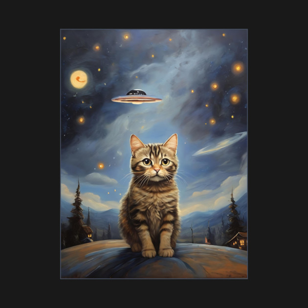 Cat with UFO Alien by QuirkyQuest Creations