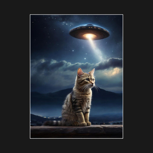 Cat with UFO Alien by QuirkyQuest Creations