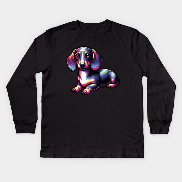 Whimsical Royal Miniature Dachshund Puppy Kids Long Sleeve T-Shirt by IamActiveDog