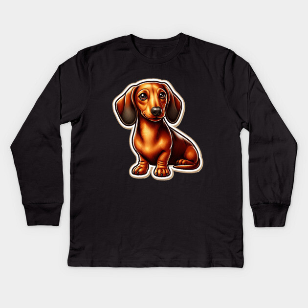 Whimsical Royal Miniature Dachshund Puppy Creations Must-Have Items Kids Long Sleeve T-Shirt by IamActiveDog