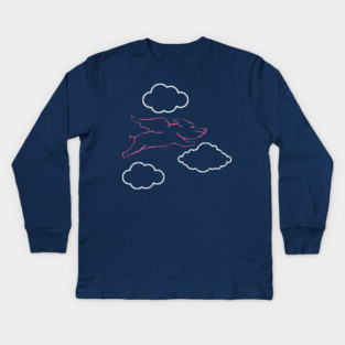 Flying Pig and Clouds Kids Long Sleeve T-Shirt