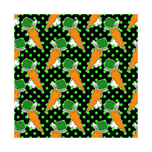 Carrot Bunny Green and Black Polk-a-dot Pattern T-Shirt