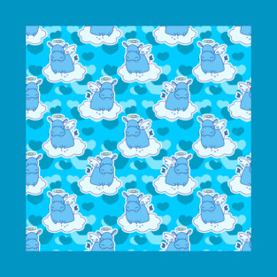 Blue Angel Hippo Floating Hearts Pattern T-Shirt